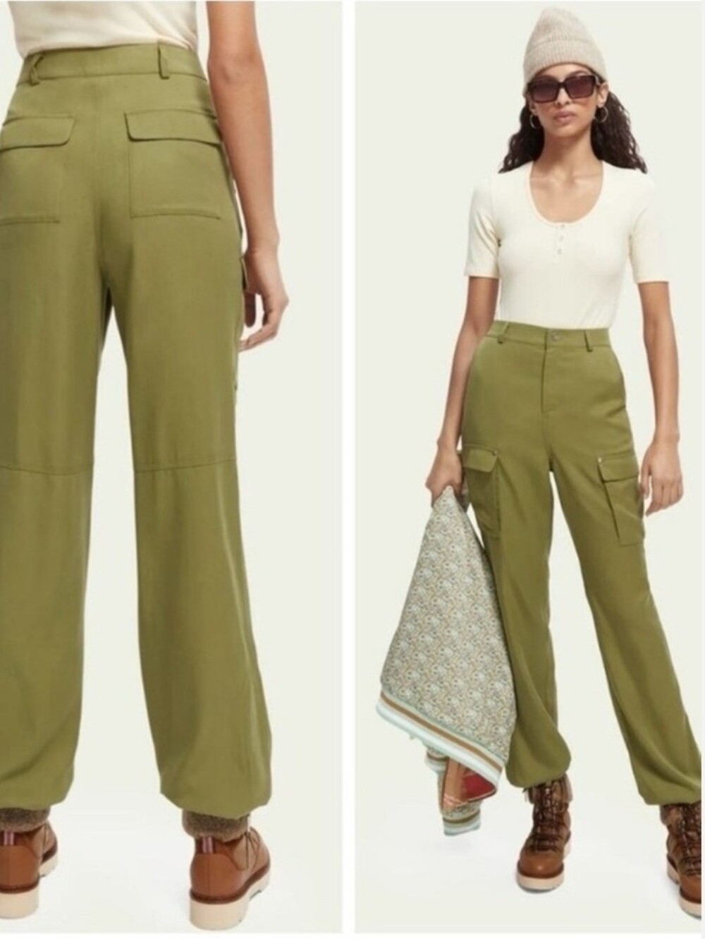 Scotch & Soda Lara Cargo Jogger Pant Trouser Green High Rise XS Boho Granola